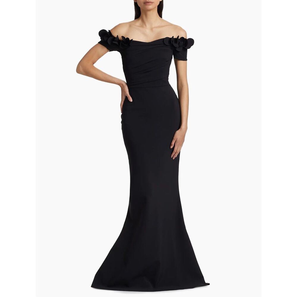 Chiara Boni La Petit Robe
Black Off-Shoulder Floral Sleeve Maxi Gown